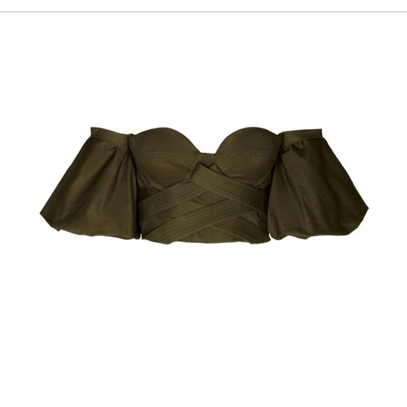 Andres Otalora Tops - Andres Otalora  Bauta Puff-Sleeve Cotton Drill Bustier Top